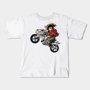 Empire on Wheels: Napoleon Bonaparte on a Motorcycle Kids T-Shirt